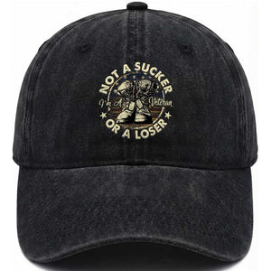 Not A Sucker Or A Loser Washed Cotton Baseball Cap Veterans Day Patriotic American Flag TS09 Washed Cap Universal Fit Black Print Your Wear
