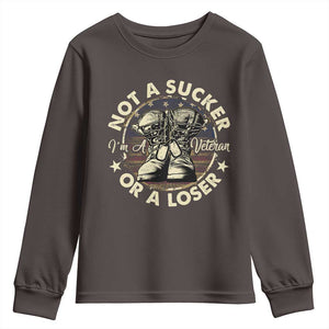 Not A Sucker Or A Loser Youth Sweatshirt Veterans Day Patriotic American Flag TS09 Dark Chocolate Print Your Wear