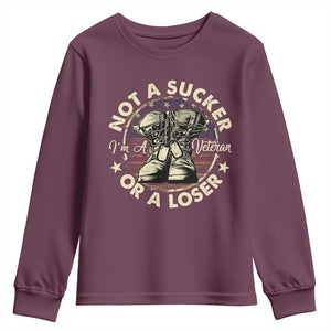 Not A Sucker Or A Loser Youth Sweatshirt Veterans Day Patriotic American Flag TS09 Maroon Print Your Wear