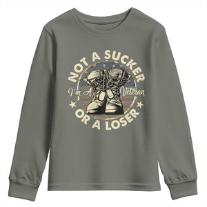 Not A Sucker Or A Loser Youth Sweatshirt Veterans Day Patriotic American Flag TS09 Military Green Print Your Wear
