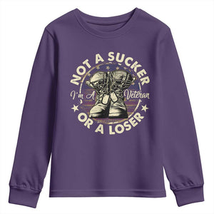Not A Sucker Or A Loser Youth Sweatshirt Veterans Day Patriotic American Flag TS09 Purple Print Your Wear