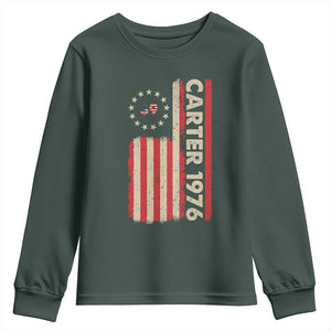 Jimmy Carter Youth Sweatshirt 39th US President 1976 Retro American Flag TS09 Dark Forest Green Print Your Wear