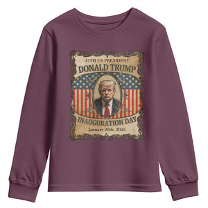 President Donald Trump Inauguration Day 2025 Youth Sweatshirt TS09 Maroon Print Your Wear