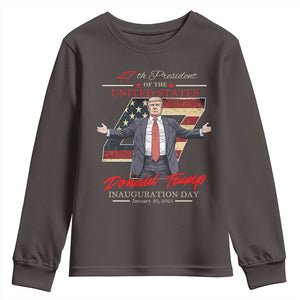 Trump Inauguration Day 2025 Youth Sweatshirt 47th US President American Flag TS09 Dark Chocolate Print Your Wear