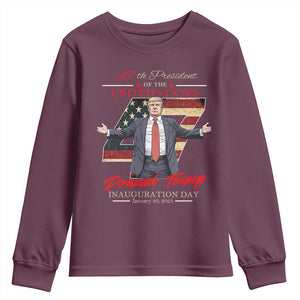 Trump Inauguration Day 2025 Youth Sweatshirt 47th US President American Flag TS09 Maroon Print Your Wear