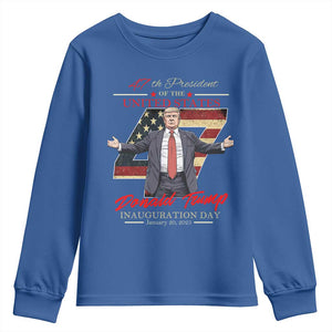 Trump Inauguration Day 2025 Youth Sweatshirt 47th US President American Flag TS09 Royal Blue Print Your Wear