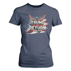 Trump Inauguration Day 2025 T Shirt For Women Trump The Return American Flag TS09 Navy Print Your Wear