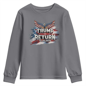 Trump Inauguration Day 2025 Youth Sweatshirt Trump The Return American Flag TS09 Charcoal Print Your Wear