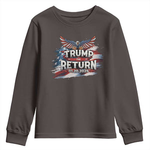 Trump Inauguration Day 2025 Youth Sweatshirt Trump The Return American Flag TS09 Dark Chocolate Print Your Wear