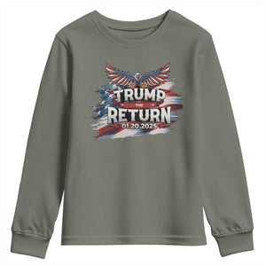 Trump Inauguration Day 2025 Youth Sweatshirt Trump The Return American Flag TS09 Military Green Print Your Wear