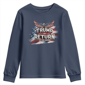 Trump Inauguration Day 2025 Youth Sweatshirt Trump The Return American Flag TS09 Navy Print Your Wear
