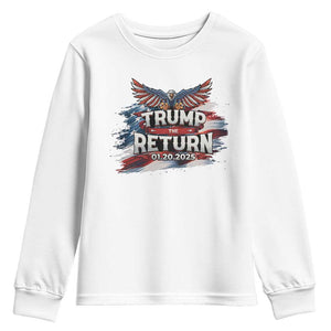 Trump Inauguration Day 2025 Youth Sweatshirt Trump The Return American Flag TS09 White Print Your Wear