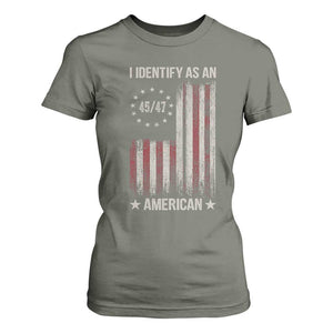 Trump Support T Shirt For Women 45 47 I Identify As An American TS09 Military Green Print Your Wear