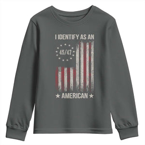 Trump Support Youth Sweatshirt 45 47 I Identify As An American TS09 Dark Heather Print Your Wear