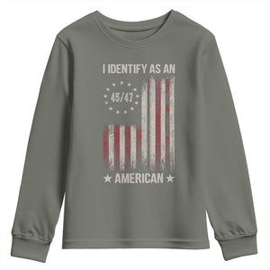Trump Support Youth Sweatshirt 45 47 I Identify As An American TS09 Military Green Print Your Wear