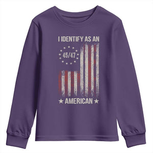 Trump Support Youth Sweatshirt 45 47 I Identify As An American TS09 Purple Print Your Wear