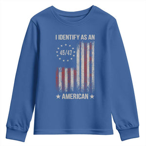 Trump Support Youth Sweatshirt 45 47 I Identify As An American TS09 Royal Blue Print Your Wear