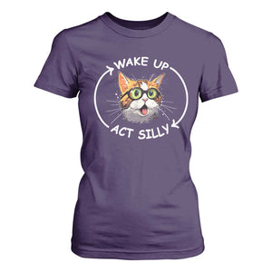Funny Cat Meme T Shirt For Women Wake Up Act Silly TS09 Purple Print Your Wear
