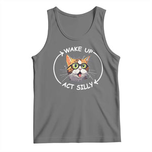 Funny Cat Meme Tank Top Wake Up Act Silly TS09 Black Heather Print Your Wear