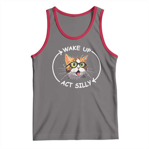 Funny Cat Meme Tank Top Wake Up Act Silly TS09 Deep Heather Red Print Your Wear