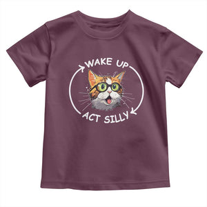 Funny Cat Meme Toddler T Shirt Wake Up Act Silly TS09 Maroon Print Your Wear