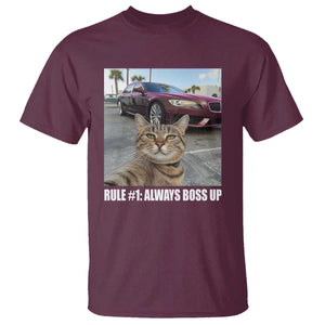 Funny Cat Meme T Shirt Rule No.1 Always Boss Up TS09 Maroon Print Your Wear