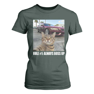 Funny Cat Meme T Shirt For Women Rule No.1 Always Boss Up TS09 Dark Forest Green Print Your Wear