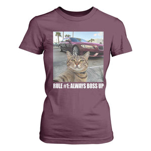 Funny Cat Meme T Shirt For Women Rule No.1 Always Boss Up TS09 Maroon Print Your Wear