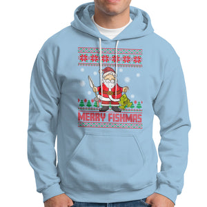 Merry Fishmas Santa Fishing Xmas Fish Fisherman Hoodie TS09 Light Blue Printyourwear