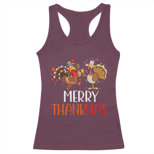 Merry Thankmas Racerback Tank Top Santa Turkey Costume Thanksgiving Christmas TS09 Maroon Print Your Wear