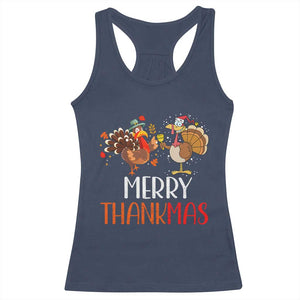 Merry Thankmas Racerback Tank Top Santa Turkey Costume Thanksgiving Christmas TS09 Navy Print Your Wear
