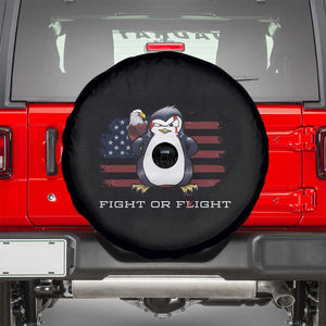 Fight or Flight Meme Cool Penguin Pun Patriotic US Flag Spare Tire Cover TS09 Black Print Your Wear