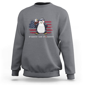 Fight or Flight Meme Cool Penguin Pun Patriotic US Flag Sweatshirt TS09 Charcoal Printyourwear