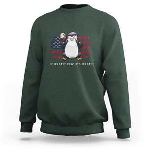 Fight or Flight Meme Cool Penguin Pun Patriotic US Flag Sweatshirt TS09 Dark Forest Green Printyourwear