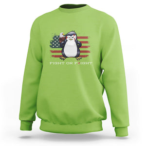 Fight or Flight Meme Cool Penguin Pun Patriotic US Flag Sweatshirt TS09 Lime Printyourwear