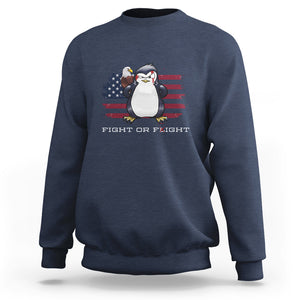 Fight or Flight Meme Cool Penguin Pun Patriotic US Flag Sweatshirt TS09 Navy Printyourwear