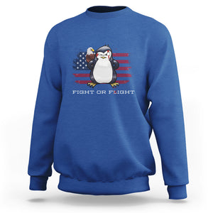 Fight or Flight Meme Cool Penguin Pun Patriotic US Flag Sweatshirt TS09 Royal Blue Printyourwear