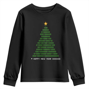 Funny Binary Christmas Tree Youth Sweatshirt HAPPY NEW YEAR 11111101001 TS09 Black Print Your Wear