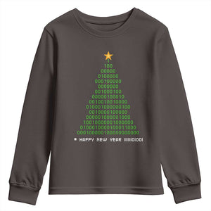 Funny Binary Christmas Tree Youth Sweatshirt HAPPY NEW YEAR 11111101001 TS09 Dark Chocolate Print Your Wear
