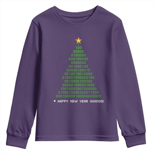 Funny Binary Christmas Tree Youth Sweatshirt HAPPY NEW YEAR 11111101001 TS09 Purple Print Your Wear
