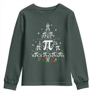 Funny Christmas Math Teacher Youth Sweatshirt Pi Christmas Tree TS09 Dark Forest Green Print Your Wear