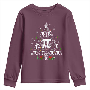 Funny Christmas Math Teacher Youth Sweatshirt Pi Christmas Tree TS09 Maroon Print Your Wear