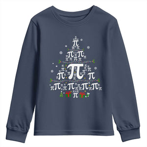 Funny Christmas Math Teacher Youth Sweatshirt Pi Christmas Tree TS09 Navy Print Your Wear