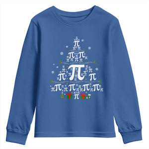 Funny Christmas Math Teacher Youth Sweatshirt Pi Christmas Tree TS09 Royal Blue Print Your Wear