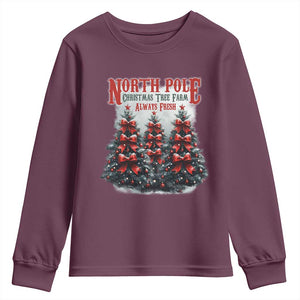 Xmas Coquette Youth Sweatshirt North pole Christmas Tree Farm Always Fresh TS09 Maroon Print Your Wear