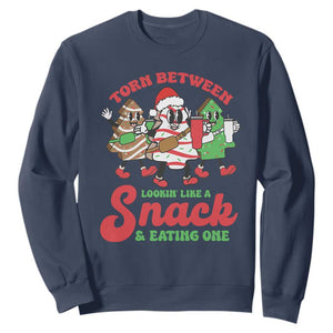 Funny Christmas Cake Sweatshirt Torn Between Looking' Like a Snack TS09 Navy Print Your Wear