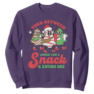 Funny Christmas Cake Sweatshirt Torn Between Looking' Like a Snack TS09 Purple Print Your Wear