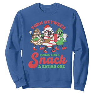 Funny Christmas Cake Sweatshirt Torn Between Looking' Like a Snack TS09 Royal Blue Print Your Wear