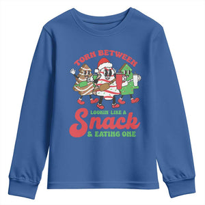 Funny Christmas Cake Youth Sweatshirt Torn Between Looking' Like a Snack TS09 Royal Blue Print Your Wear