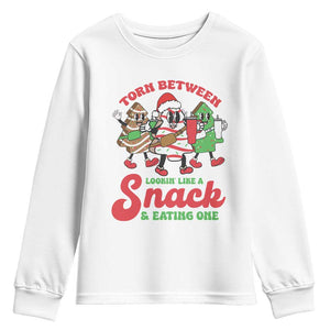 Funny Christmas Cake Youth Sweatshirt Torn Between Looking' Like a Snack TS09 White Print Your Wear